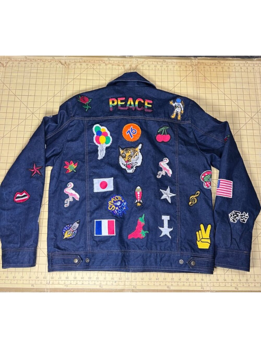 Custom Denim Jacket With Colorful Patches & Embroidery Full Zip Closure Unique D - Picture 2 of 5